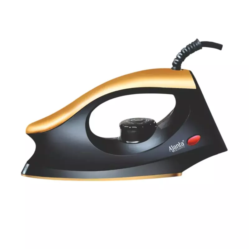 Ajanta Quartz AeroSlide Dry Iron 1000 W Fast Heating, Easy Glide & Durable Design, Black & Brown