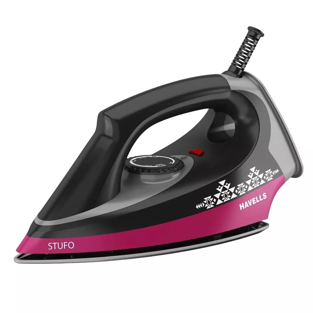 Havells Stufo Dry Iron 1000 W Power Rating with Ptfe Non Stick Coated Sole Plate and Steam Function in Black Color, GHGDIEFE100