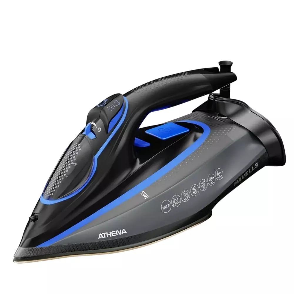Havells Athena Steam Iron 3000 W Power Rating with Nano Ceramic Coated Sole Plate and 320 ml Tank Capacity in Black Color, GHGSIDTK300