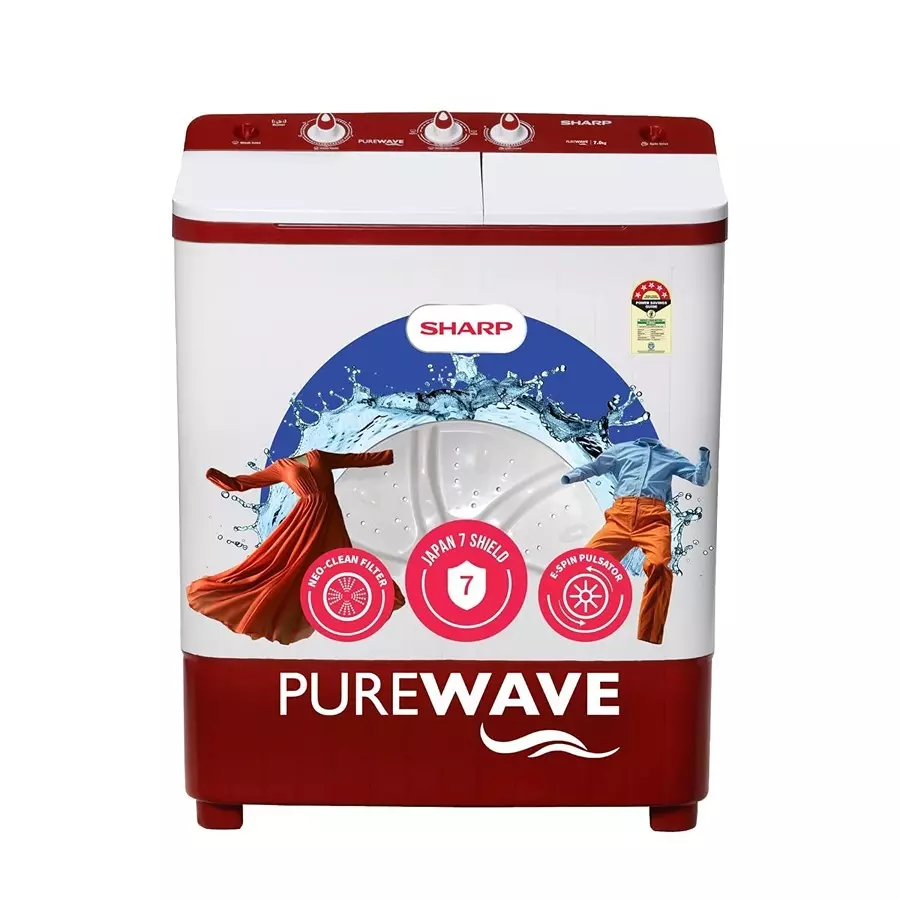 Sharp Semi Automatic Washing Machine 7.0 Kg Washing Capacity Top Load 5 Star Rating Ruby Red Color, ES-SD70NB-FR