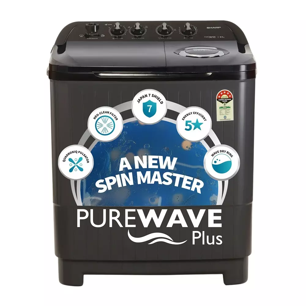 Sharp Semi Automatic Washing Machine 8.0 Kg Washing Capacity Top Load 5 Star Rating Steel Grey Color, ES-SD80NB-TS