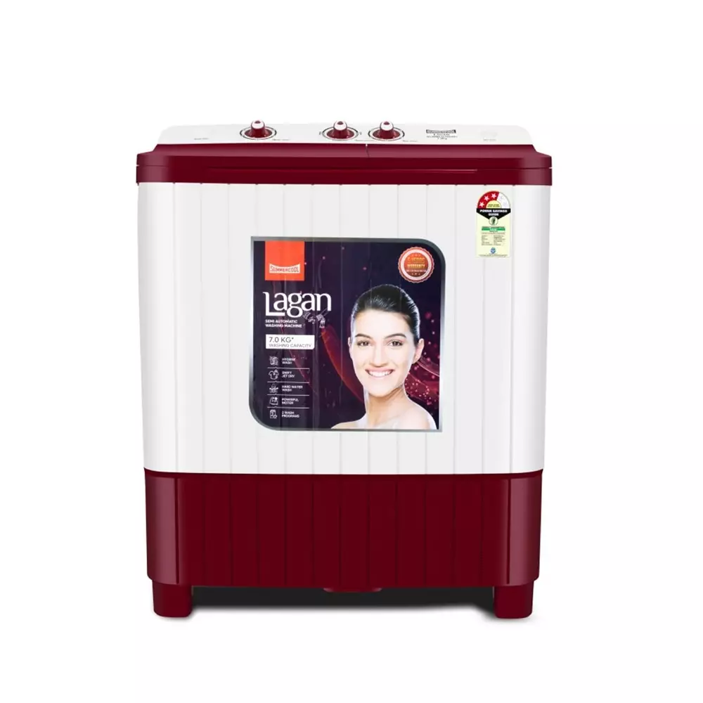 Summercool Lagan 7.0 Kg Semi-Automatic Washing Machine Red & White