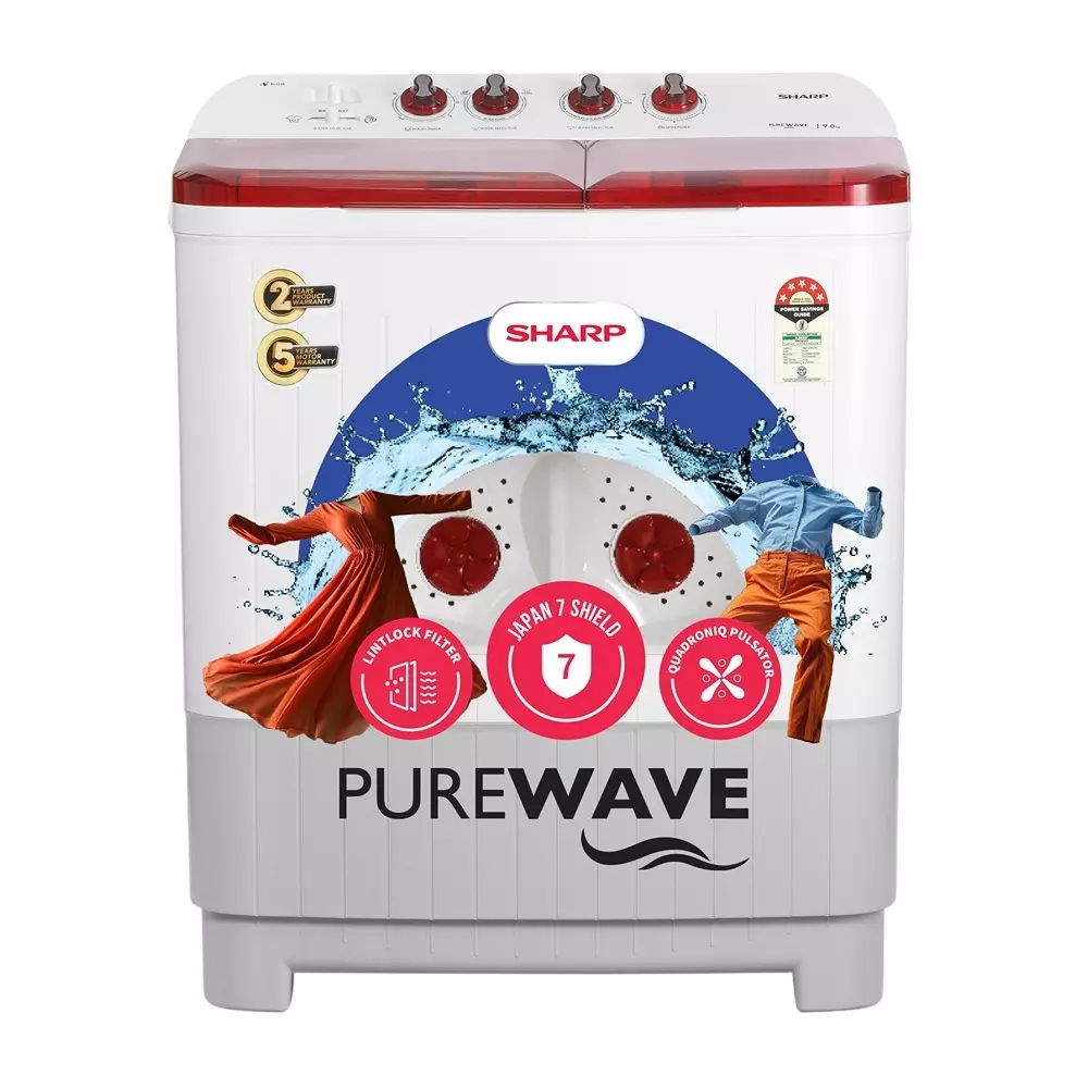 Sharp Semi Automatic Washing Machine 9.0 Kg Washing Capacity Top Load 5 Star Rating Ruby Red Color, ES-SD90NB-PR