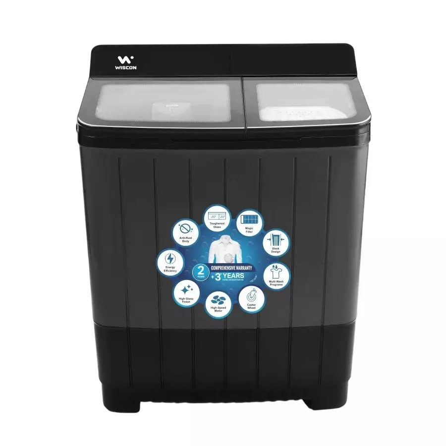 Wiscon 9 Kg Semi-Automatic Washing Machine Rubber Pad Black for Home Use, WISA9024W