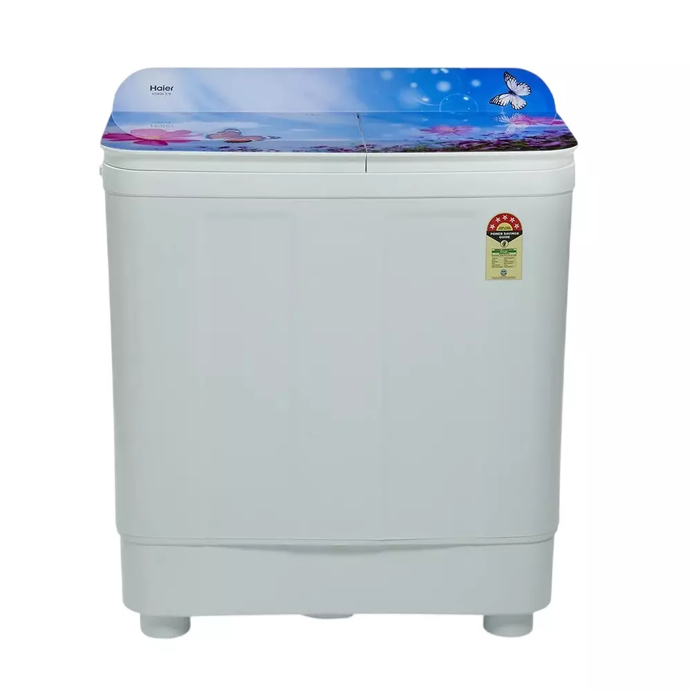 Haier Semi-Automatic Washing Machine 9.5 Kg Capacity Top Load Voltex Pulsator 5 Star Rating Blue Floral Color, HTW95-178