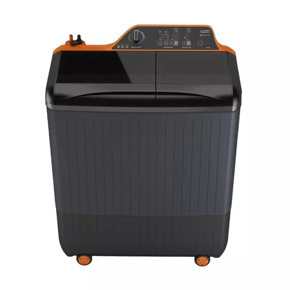 LLOYD Semi Automatic Washing Machine 9 Kg Washing Capacity Top Load 5 Star Rating Orange & Grey Color, GLWS905GH1VG