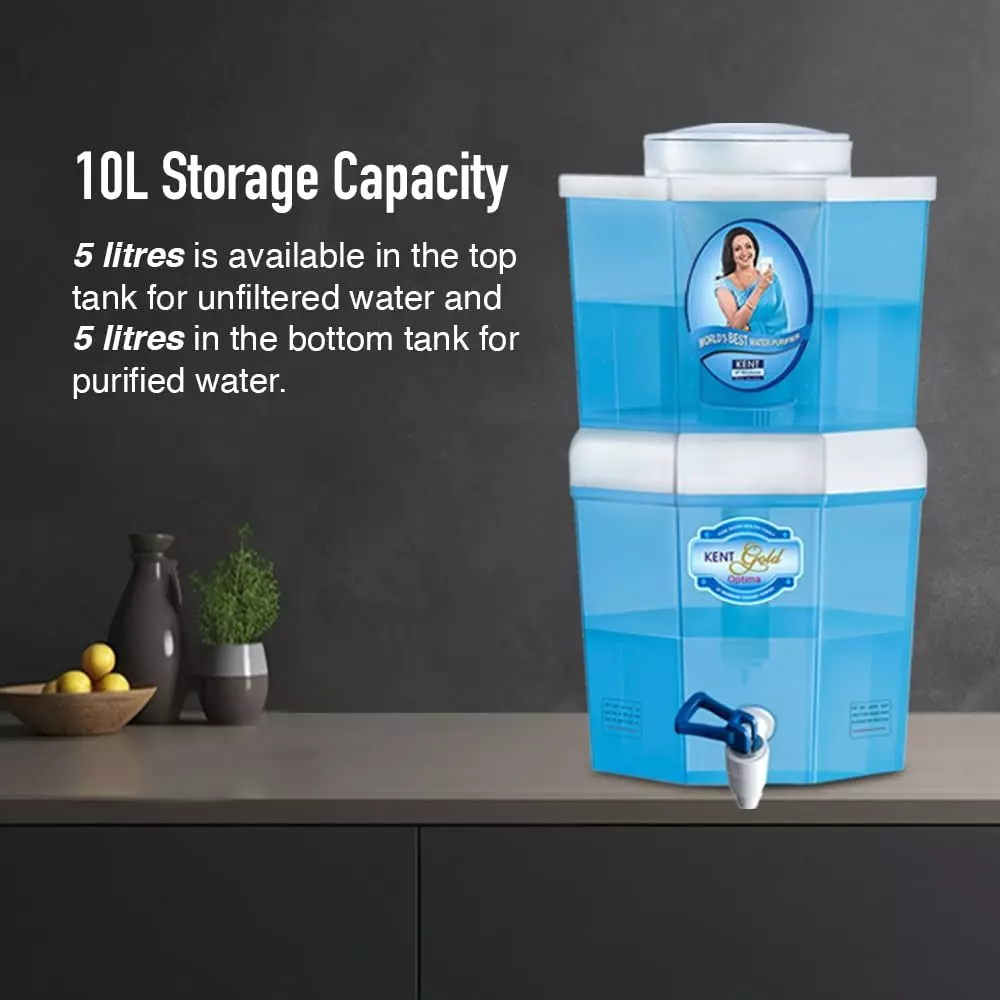 Kent Gold Optima Gravity Water Purifier 10 L with UF Technology Based and Non-Electric & Chemical Free, 111016