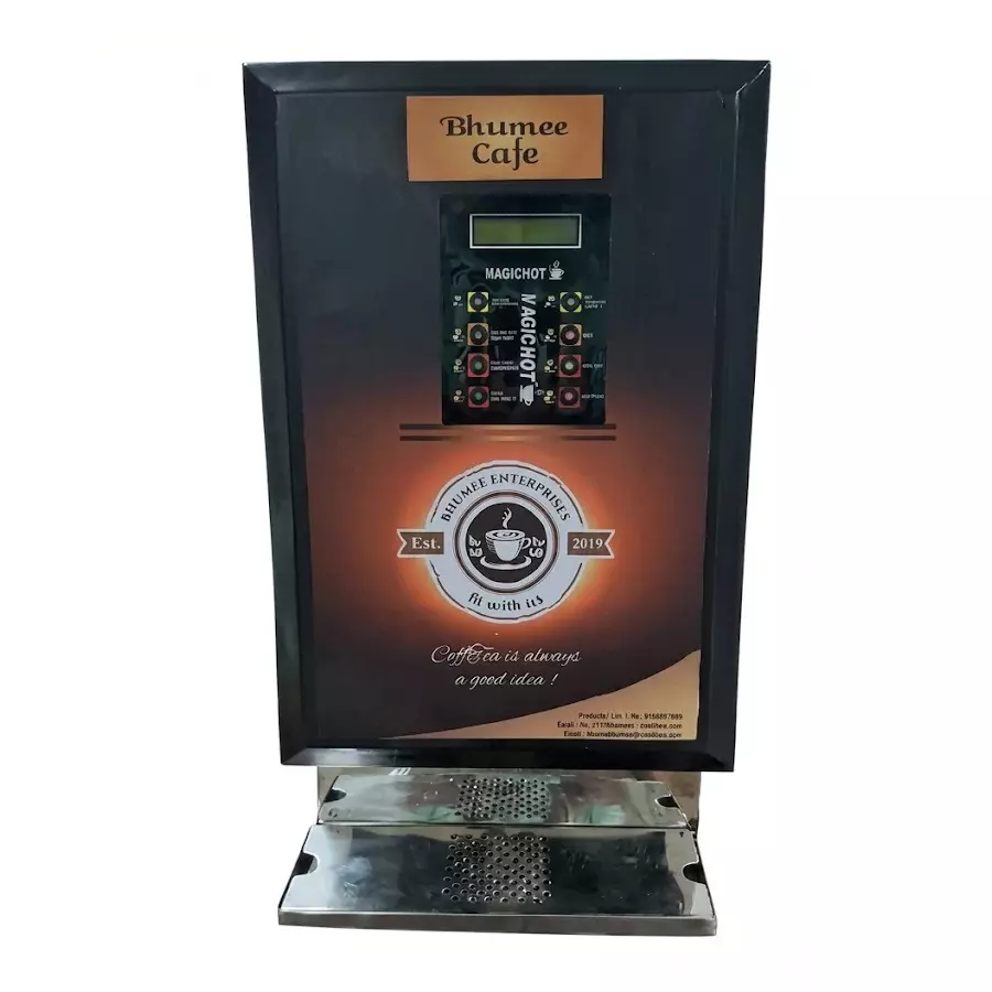 Bhumee Cafe 4 Lane Hot Beverage Vending Machine With Token System with 5-7 cups/min Dispensing Rate, 230 V and 10 Minutes Startup Time