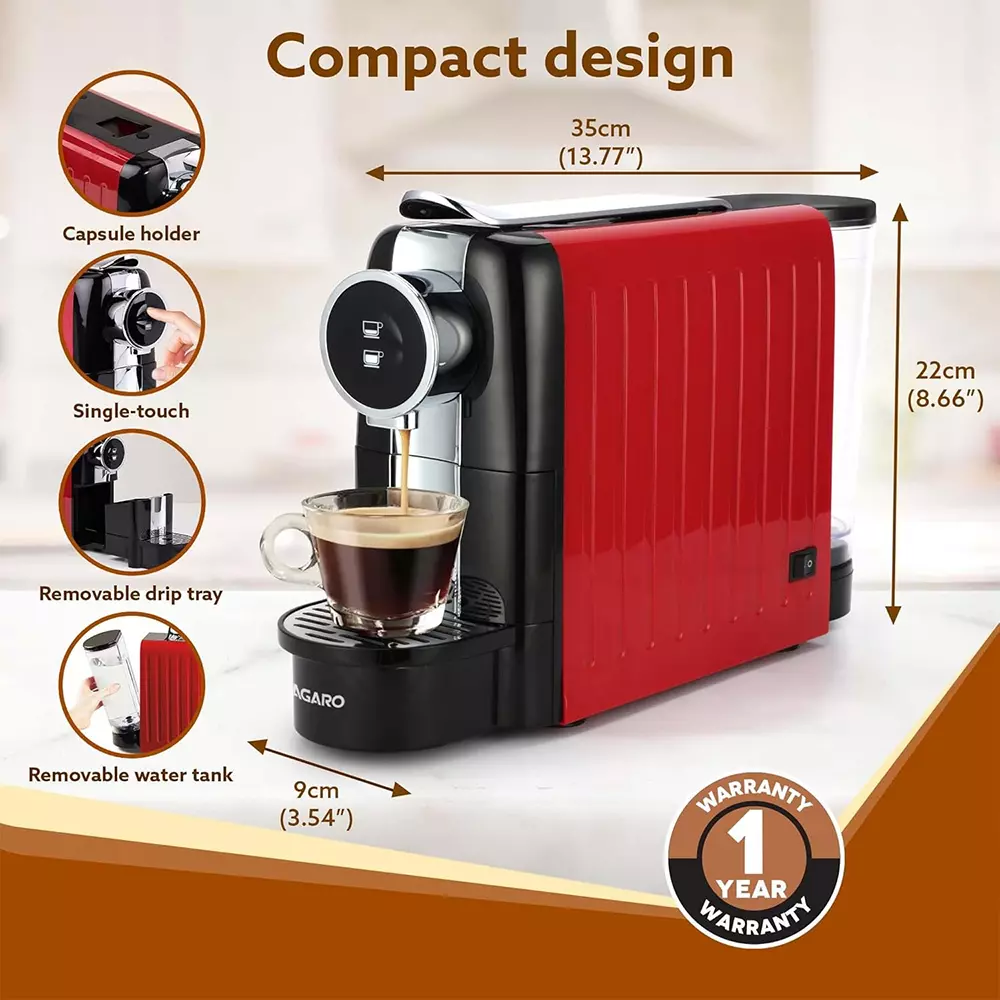 Agaro Galaxy Espresso Coffee Maker 20 Bar Metal Body with 650 ml Water Tank Capacity, Red & Black