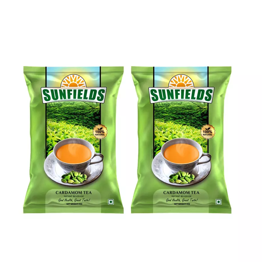 SUNFIELDS 1 Kg Cardamom Flavour Tea Premix GMP & 2:2 FDA Certified (Pack of 2)