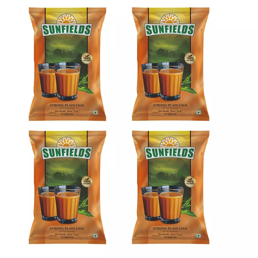 SUNFIELDS 1 Kg Plain Tea Premix, Kadak Chai Like Tapri (Pack of 4)