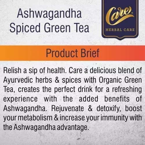 Care By Ban Ashwagandha Spiced Green Tea Low Caffeine Teabags for Improve Immunity Power or Weight Loss, (Pack of 30 Pcs)
