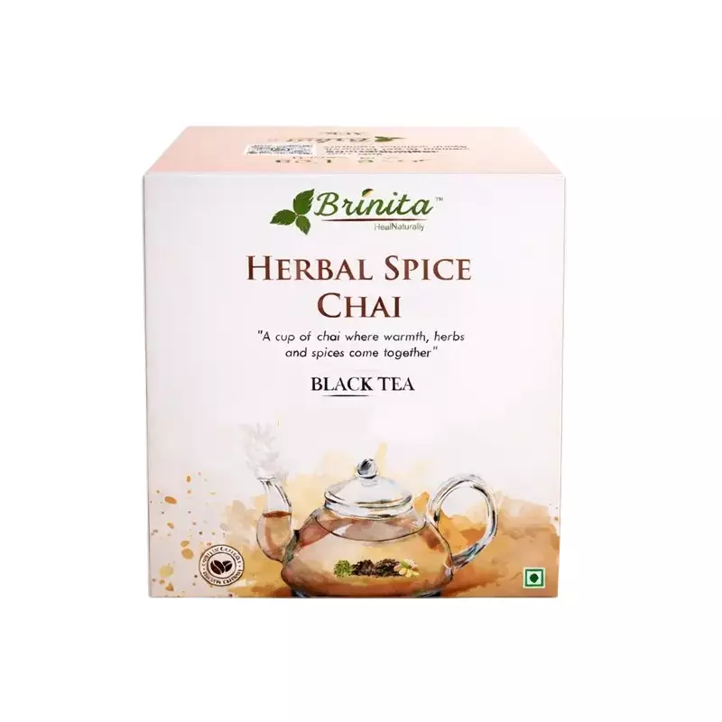 Brinita Herbal Spice Chai Black Tea Caffeine free Teabags for Improve Immunity Power or Weight Loss, (Pack of 25 Pcs Bag)
