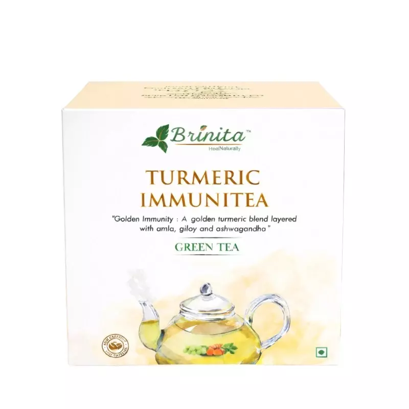 Brinita Turmeric Immunitea Green Tea Caffeine free Teabags for Improve Immunity Power or Weight Loss, (Pack of 25 Pcs Bag)