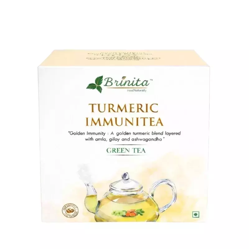 Brinita Turmeric Immunitea Green Caffeine free Teabags for Improve Immunity Power or Weight Loss (Pack of 50 Sachet)