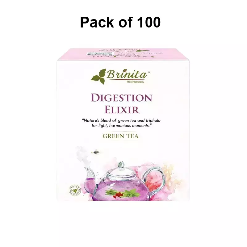 Brinita Digestion Elixir Tea Green Low caffeine Teabags for Improve Immunity Power or Weight Loss (Pack of 100 Sachet)