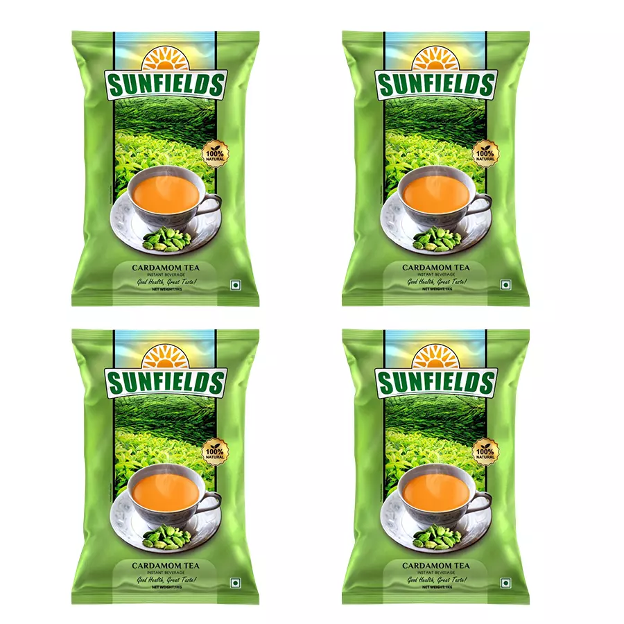 SUNFIELDS 1 Kg Cardamom Flavour Tea Premix GMP & 2:2 FDA Certified (Pack of 4)