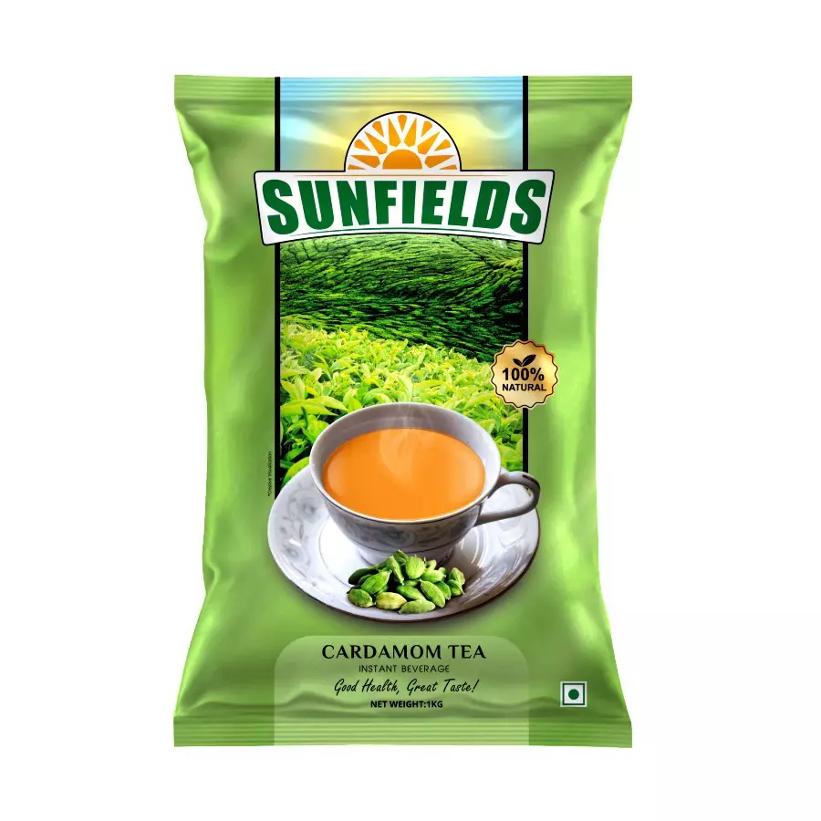 SUNFIELDS 1 Kg Cardamom Flavour Tea Premix GMP & 2:2 FDA Certified (Pack of 4)