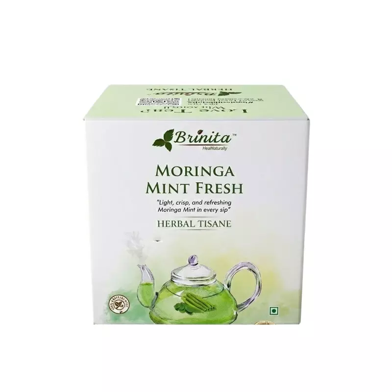 Brinita Moringa Mint Fresh Herbal Tea Caffeine free Teabags for Improve Immunity Power or Weight Loss, (Pack of 25 Pcs Bag)