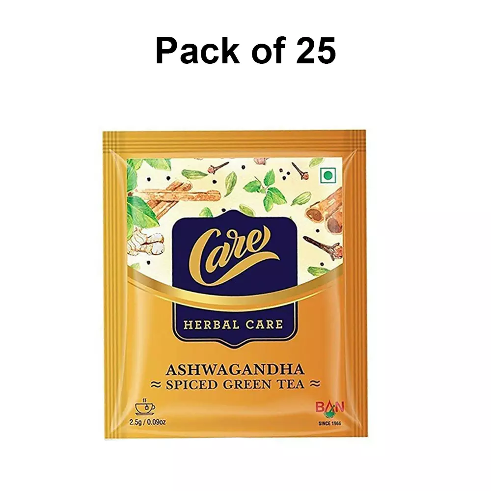 Care By Ban Ashwagandha Spiced Green Tea Low Caffeine Teabags for Improve Immunity Power or Weight Loss, (Pack of 25 Pcs)