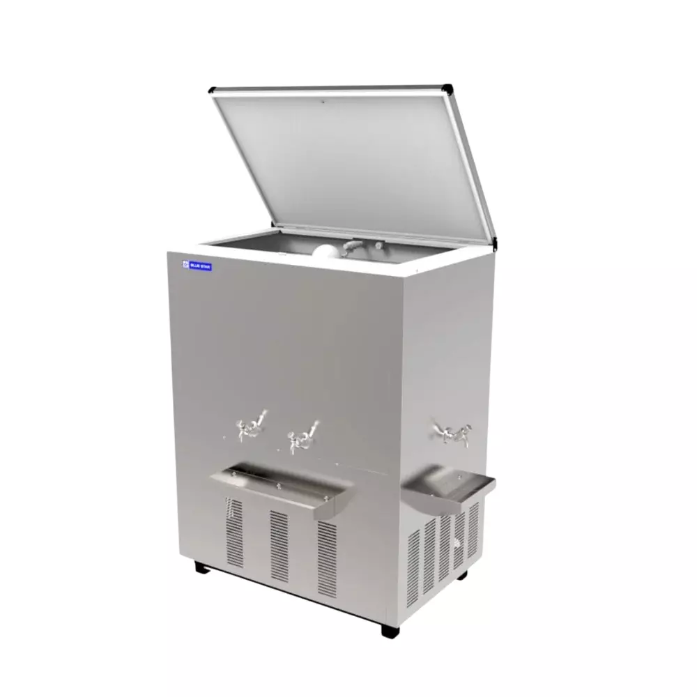 Blue Star Storage Water Cooler 150 L/hrs Cooling Capacity Stainless Steel 4 Tap 230 V for Home, Hotel & Shops Use, SWC150400SST