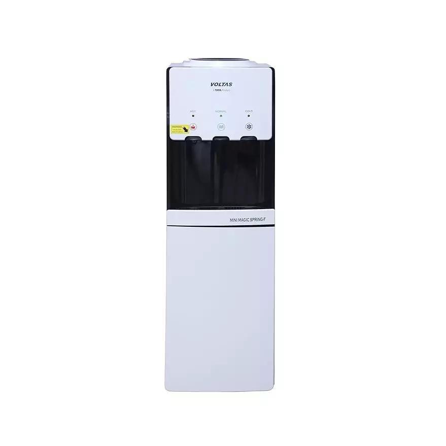 Voltas 5 L Water Dispenser Floor Mounted Top Loading With Storage Cabinet, White Color ABS Plastic Body, Minimagic Spring F