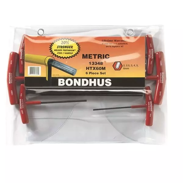 Bondhus ProGuard Hex End T-Handles Protanium Steel 2 to 6 mm Size and 6 inch Length, 15248 (Set of 6)