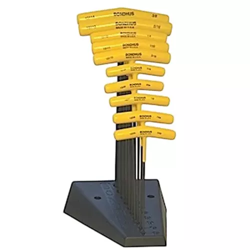 Bondhus ProGuard Hex End T-Handles with Stand Protanium Steel 3/32 to 3/8 inch Size and 6 inch Length, 15290 (Set of 10)