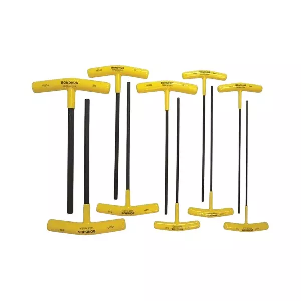 Bondhus ProGuard Hex End T-Handles Protanium Steel 3/32 to 3/8 inch Size and 9 inch Length, 15338 (Set of 10)