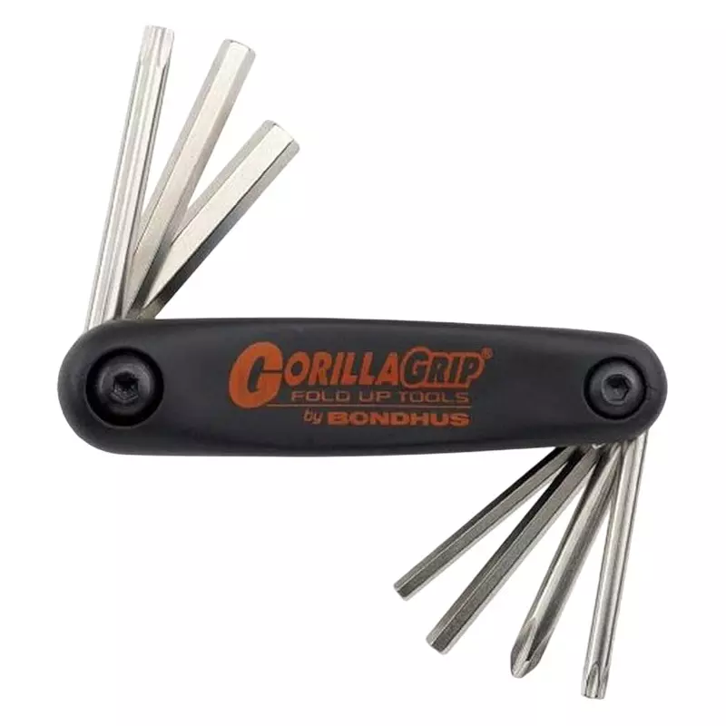 Bondhus 7 in 1 BriteGuard Hawg Buddy GorillaGrip Motorcycle Fold Up PH #2; T27, T40; Hex 5/32, 3/16, 1/4, 5/16 inch, 12531