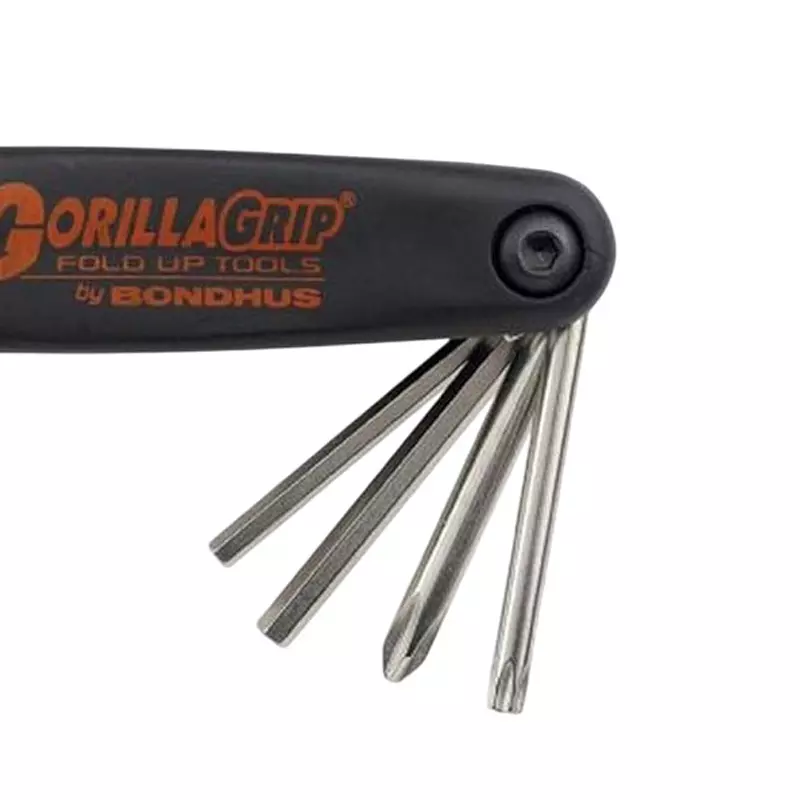 Bondhus 7 in 1 BriteGuard Hawg Buddy GorillaGrip Motorcycle Fold Up PH #2; T27, T40; Hex 5/32, 3/16, 1/4, 5/16 inch, 12531
