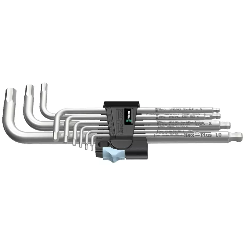 Wera 3950/9 Hex-Plus Stainless 1 L-Key Set with Hex Plus Shank and Ball Tip, 5022720001 (Set of 9)