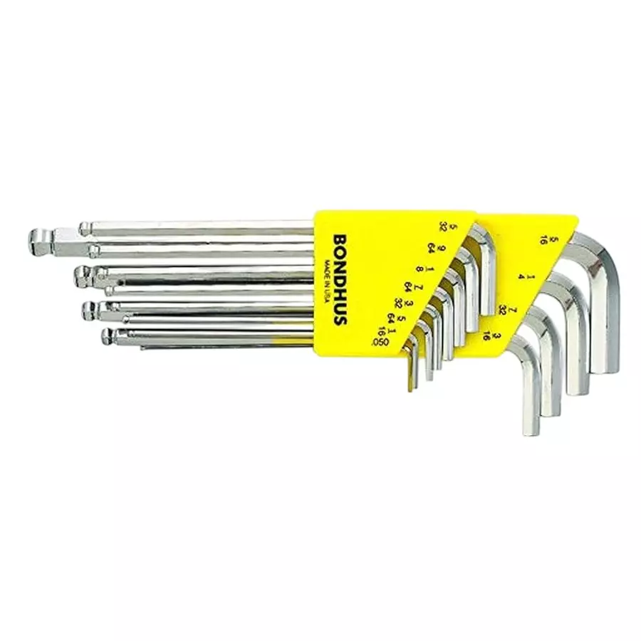 Bondhus BriteGuard Ball End Allen Key Set Long Type Protanium High Torque Steel 0.050 to 5/16 inch Size, 16936 (Set of 12)