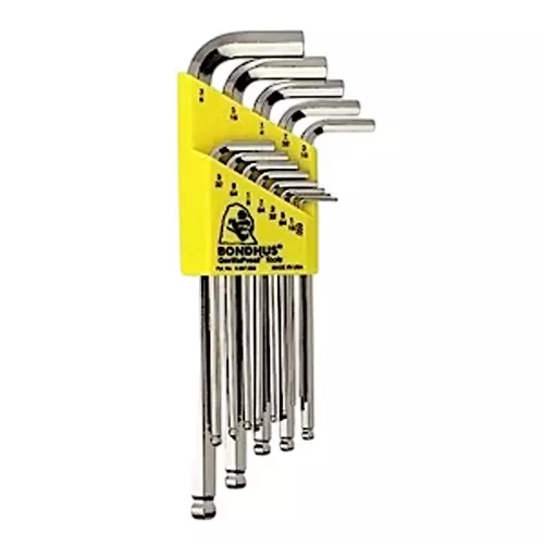 Bondhus BriteGuard Ball End Allen Key Set Long Type Protanium High Torque Steel 0.050 to 3/8 inch Size, 16937 (Set of 13)