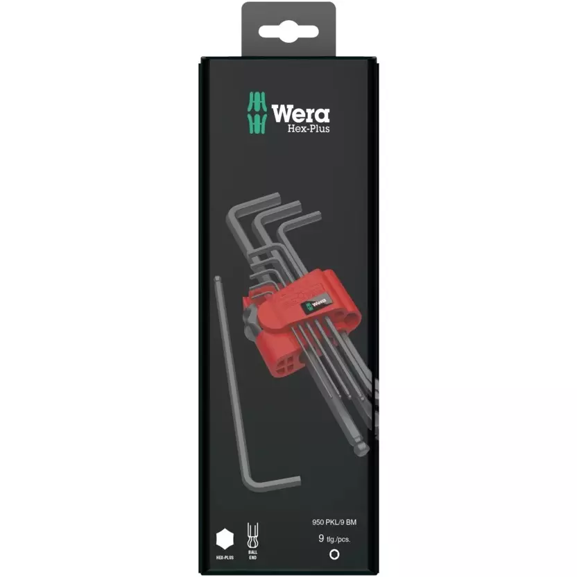 Wera 950/9 Hex-Plus 6 SB SiS L-Key Set with BlackLaser Treatment, Hex Plus Shank and Ball Tip, 5073596001 (Set of 9)