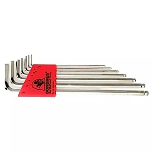 Bondhus BriteGuard Ball End Allen Key Set Extra Long Protanium High Torque Steel 1.5 to 6 mm Size, 17092 (Set of 7)