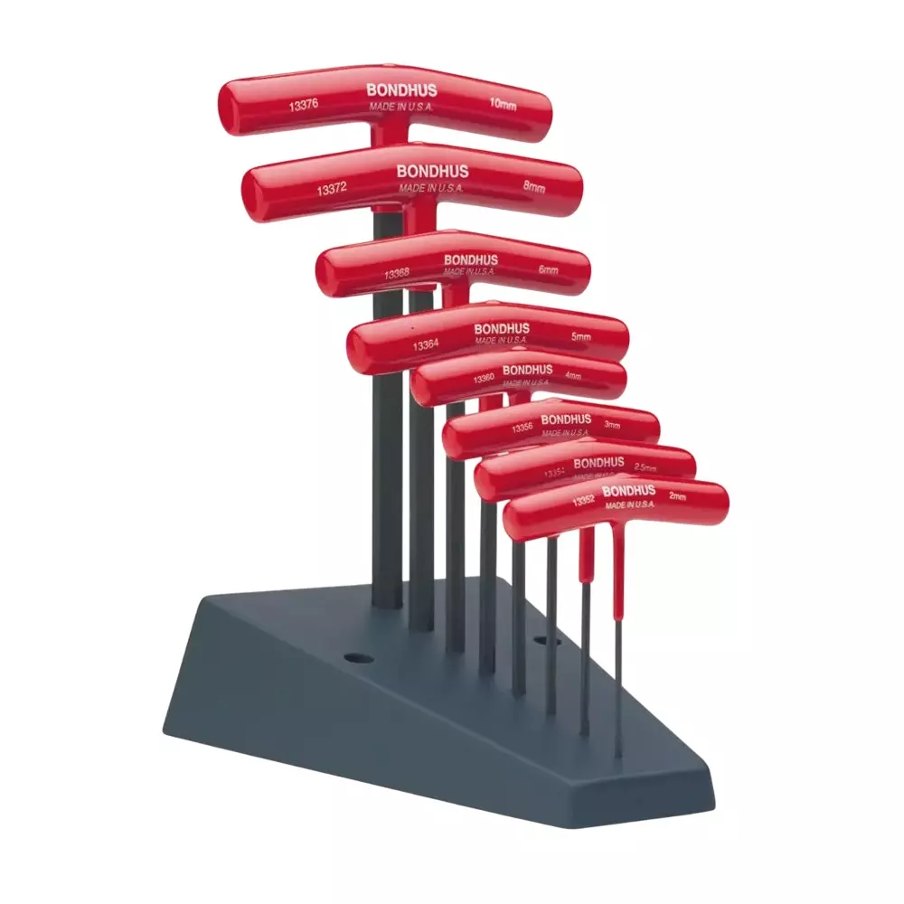 Bondhus ProGuard Hex End T-Handles with Stand Protanium Steel 2 to 10 mm Size and 6 inch Length, 15289 (Set of 8)