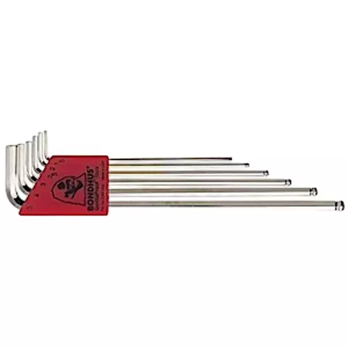 Bondhus BriteGuard Ball End Allen Key Set Extra Long Protanium High Torque Steel 1.5 to 5 mm Size, 17046 (Set of 6)