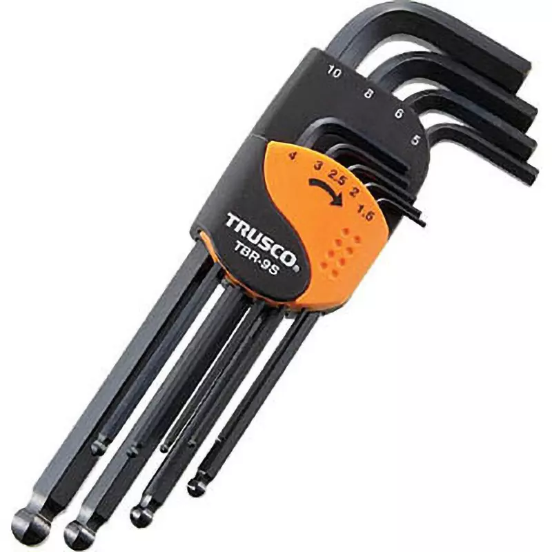 TRUSCO Ball Point L-Shaped Hex Key Set with Ball Point Tip, TBR9S (Pack of 9 Pcs)