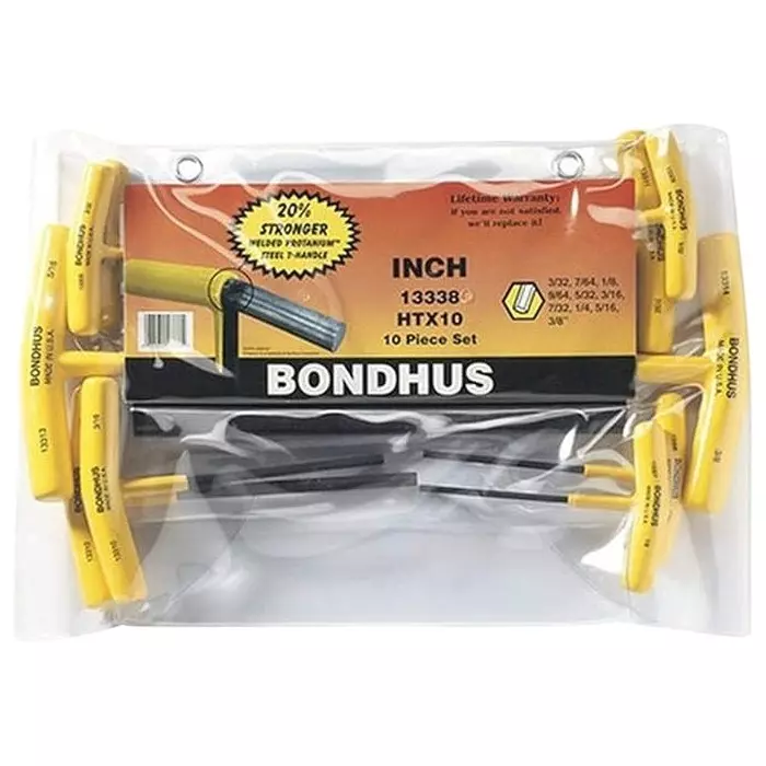Bondhus ProGuard Hex End T-Handles Protanium Steel 3/32 to 3/8 inch Size and Graduated Length, 13338 (Set of 10)