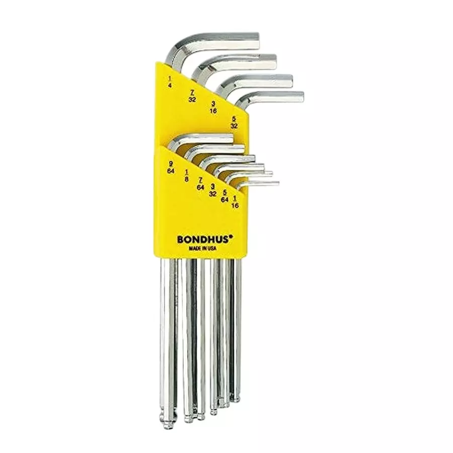 Bondhus BriteGuard Ball End Allen Key Set Long Type Protanium High Torque Steel 1/16 to 1/4 inch Size, 16938 (Set of 10)