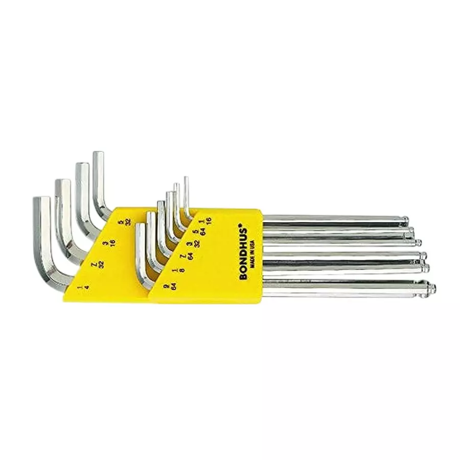 Bondhus BriteGuard Ball End Allen Key Set Long Type Protanium High Torque Steel 1/16 to 1/4 inch Size, 16938 (Set of 10)