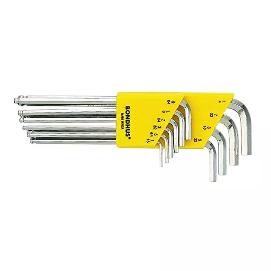 Bondhus BriteGuard Ball End Allen Key Set Long Type Protanium High Torque Steel 1/16 to 1/4 inch Size, 16938 (Set of 10)