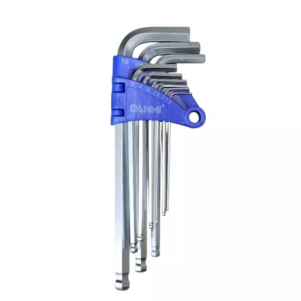 DANMI Long Allen Key Set 1.5 - 10 mm Silver Steel, 170505 (Pack of 9 Pcs)