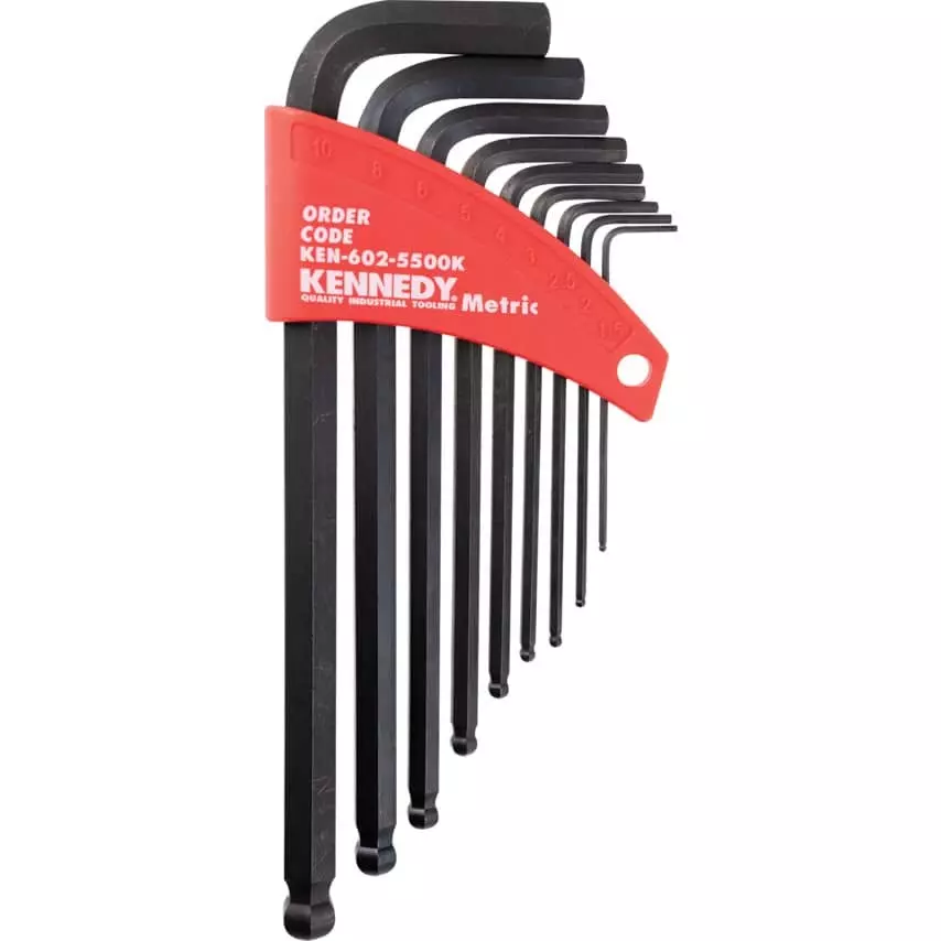 Kennedy Hex Key 4, 1.5, 10, 8, 3, 2, 5, 2.5, 6 mm Tip Size Black Oxide Finish Steel L-Handle Hex Ball (Pack of 9)