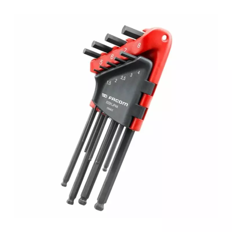 Facom 9 piece L Shape Metric Hex Key Set, 1.5 - 2 - 2.5 - 3 - 4 - 5 - 6 - 8mm, 83SH.JPAA
