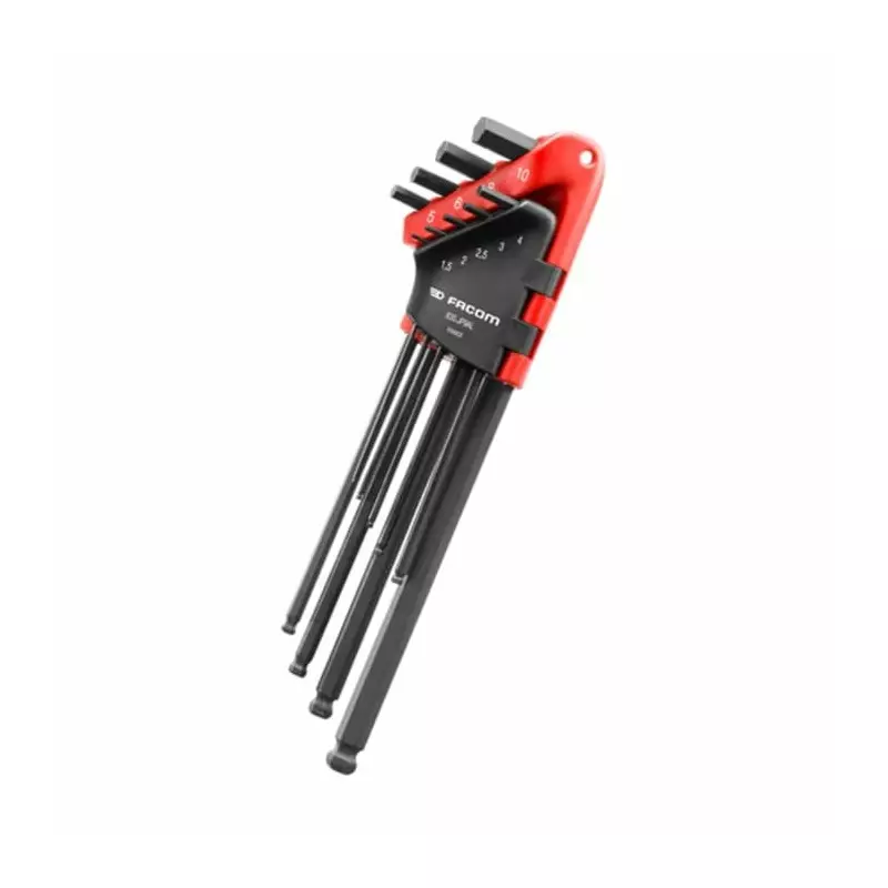 Facom 9 piece L Shape Metric Hex Key Set, 1.5 - 2 - 2.5 - 3 - 4 - 5 - 6 - 8 - 10mm, 83S.JP9AL
