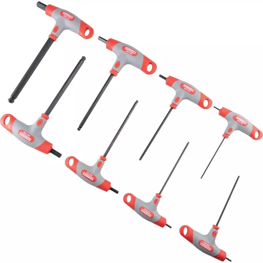 Kennedy Hex Key 8, 4, 10, 3, 2, 5, 2.5, 6 mm Tip Size Black Oxide Finish Rubber, Polypropylene T-Handle Handle Ball End (Pack of 8)