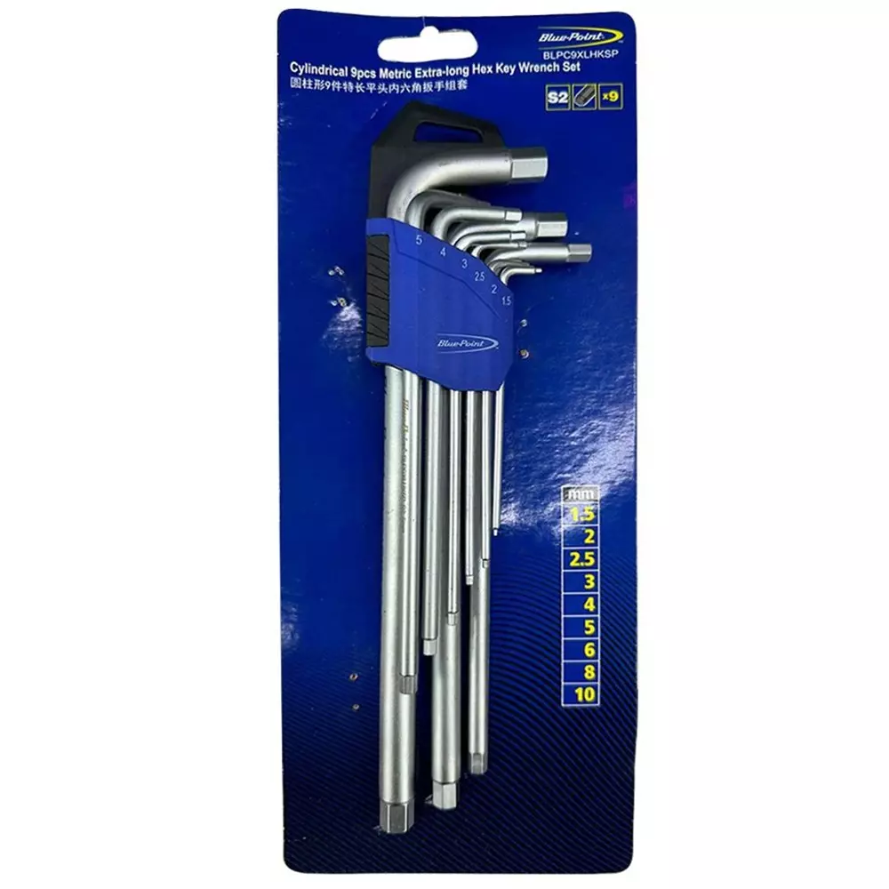 Blue-Point 9 Pcs Hex Key Set Satin Finish and S2 Steel Body, BLPC9XLHKSP