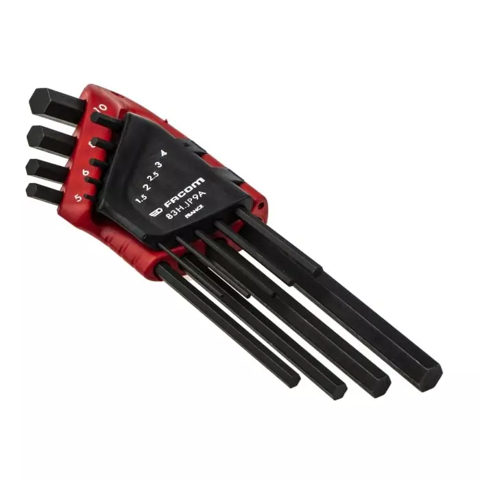 Facom 9 piece L Shape Metric Hex Key Set, 1.5 - 2 - 2.5 - 3 - 4 - 5 - 6 - 8 - 10mm, 83H.JP9A